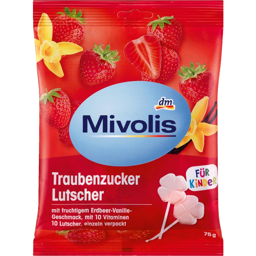 Traubenzucker Lutscher Erdbeer-Vanille von Mivolis bei dm
