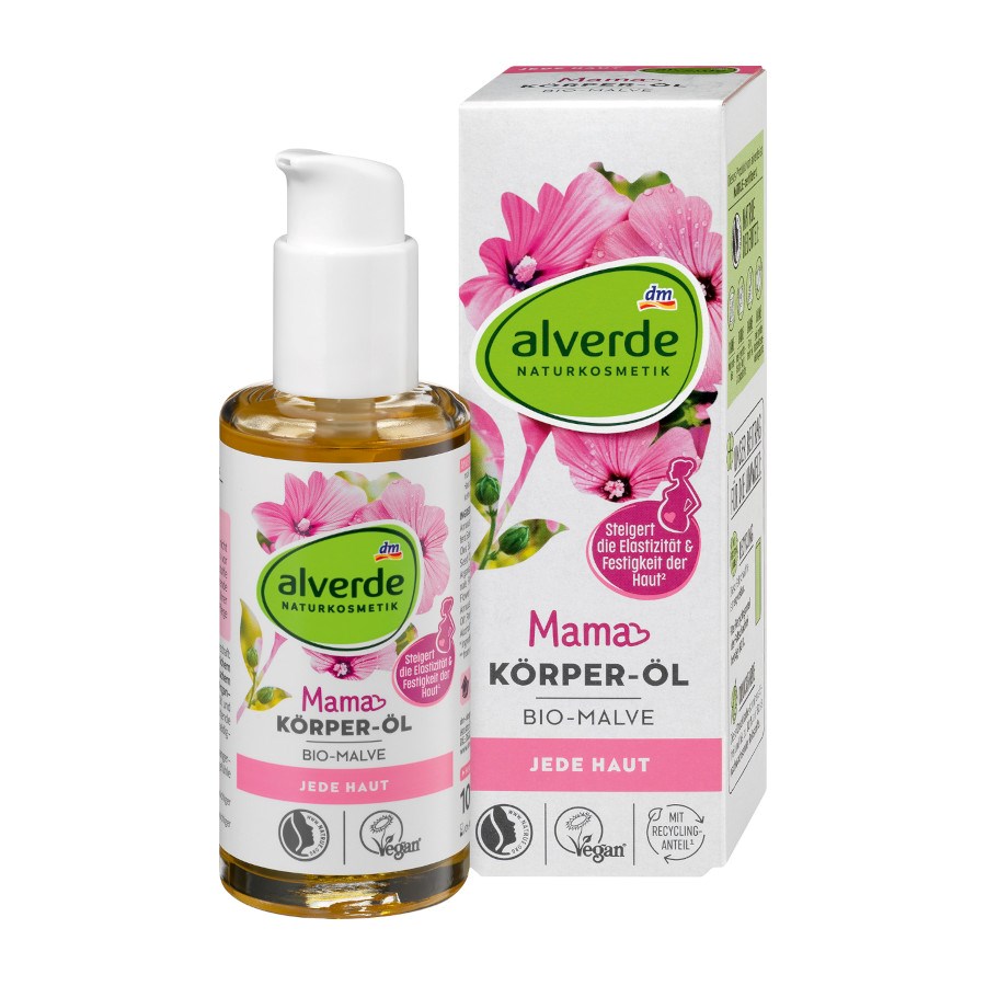 „Pflegeöl Körper Mama Bio-Malve“ von alverde NATURKOSMETIK ACTIVE BEAUTY: dm Magazin für Beauty und Wohlbefinden plus Expertise vom dm friseur- & kosmetikstudio